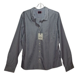 UNTUCKit Marsanne Womens Plus 16 Navy Stripe Cotton Shirt Classic Office Casual